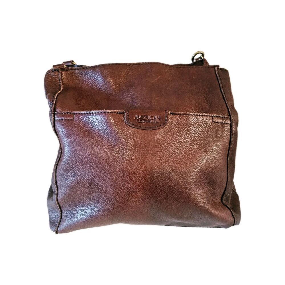 American Leather Co Brown  Leather Shoulder Bag Zip Detachable Strap - Picture 2 of 8